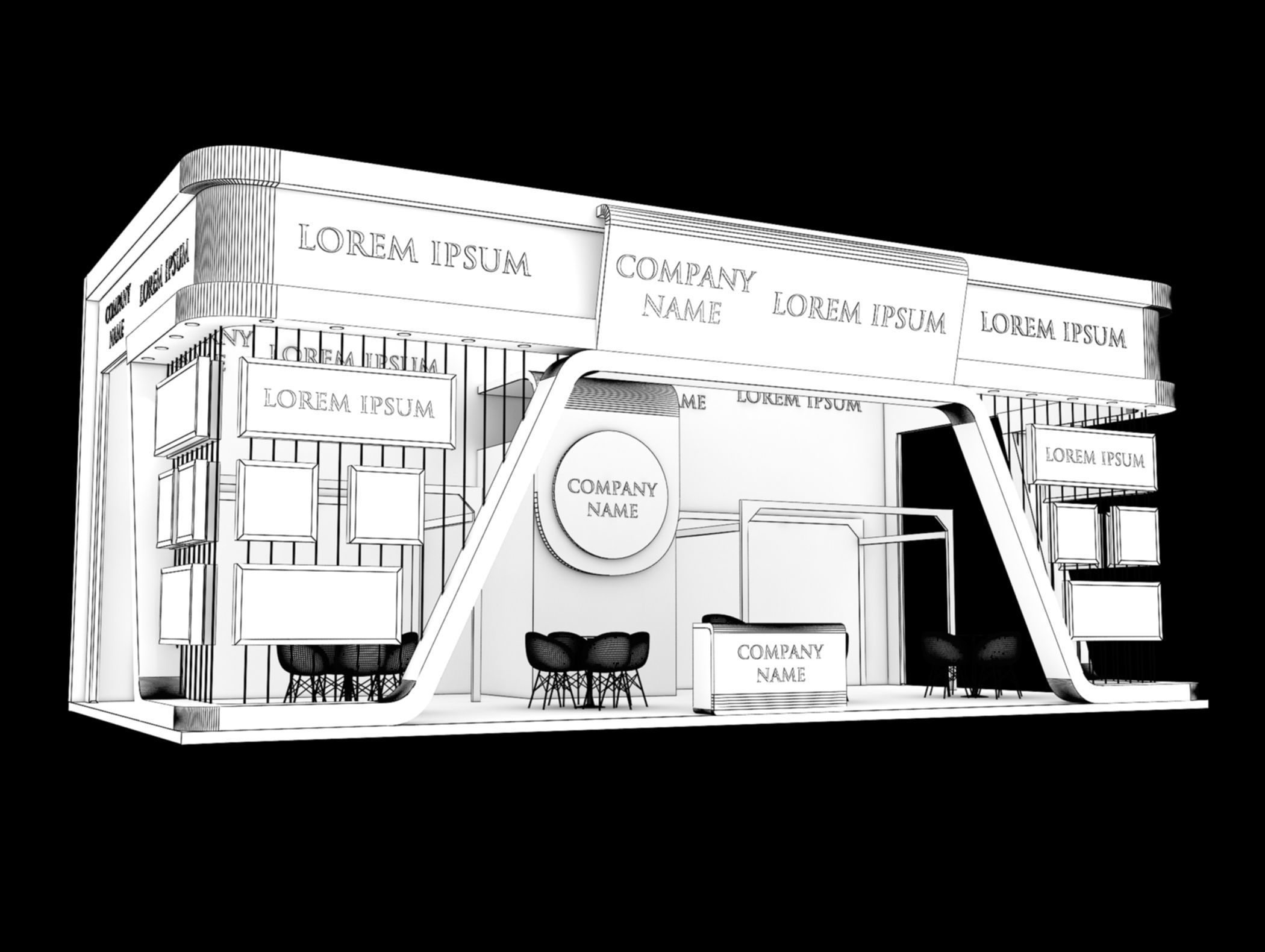Booth Exhibition Stand Stall 6x12m Height 500 cm 3 Side Open 3D model_7