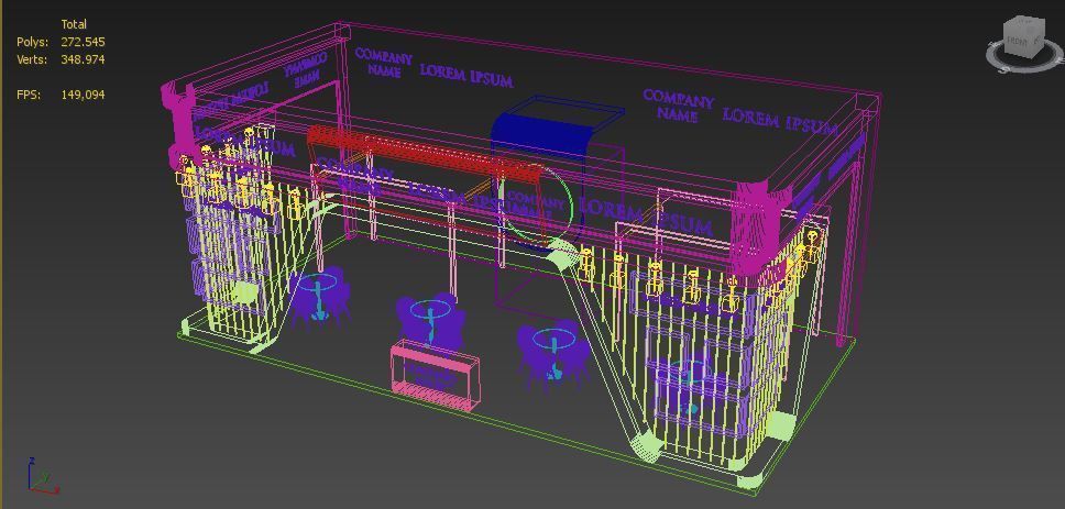 Booth Exhibition Stand Stall 6x12m Height 500 cm 3 Side Open 3D model_6