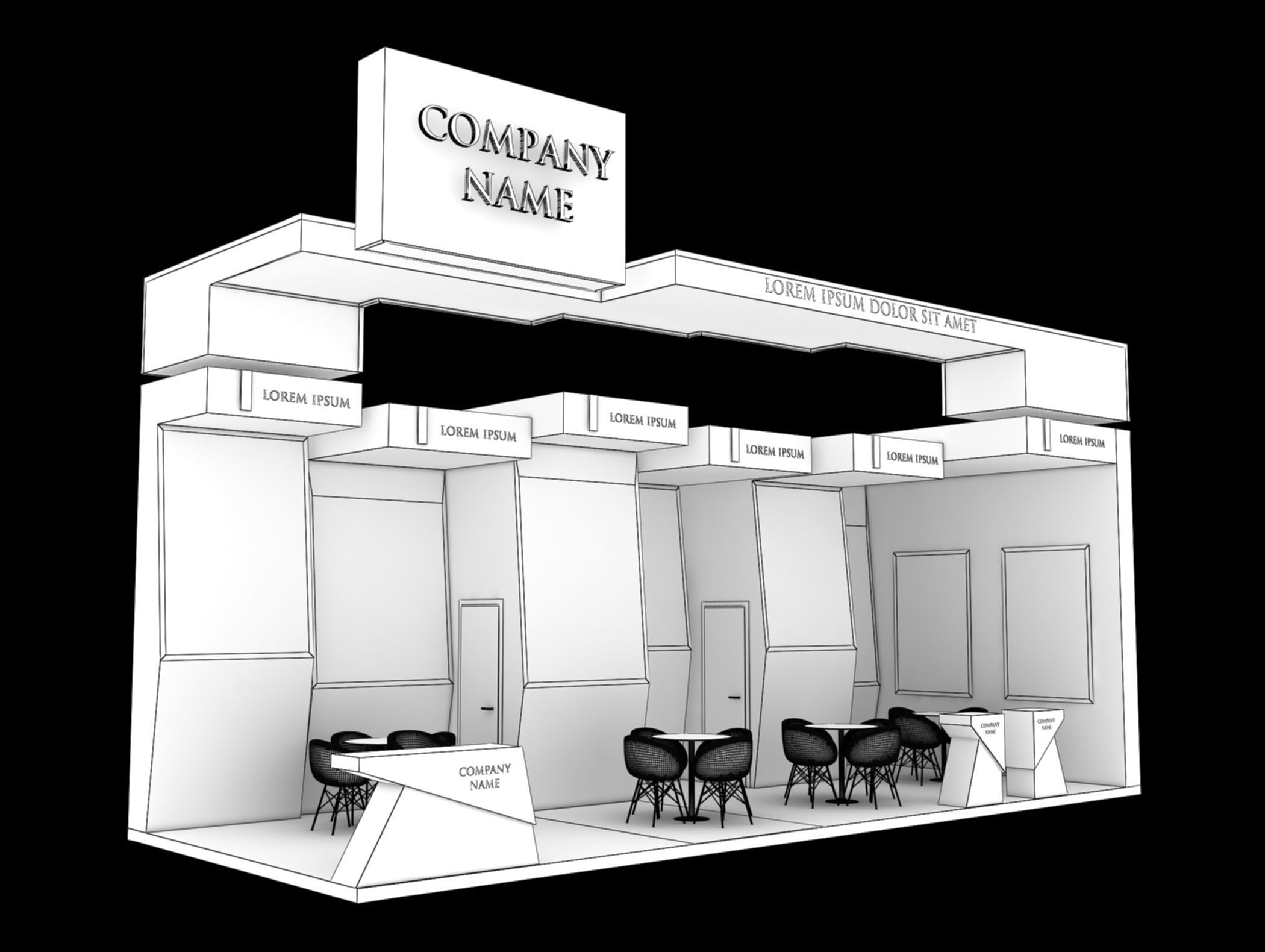 Booth Exhibition Stand Stall 4x10m Height 500 cm 2 Side Open 3D model_6