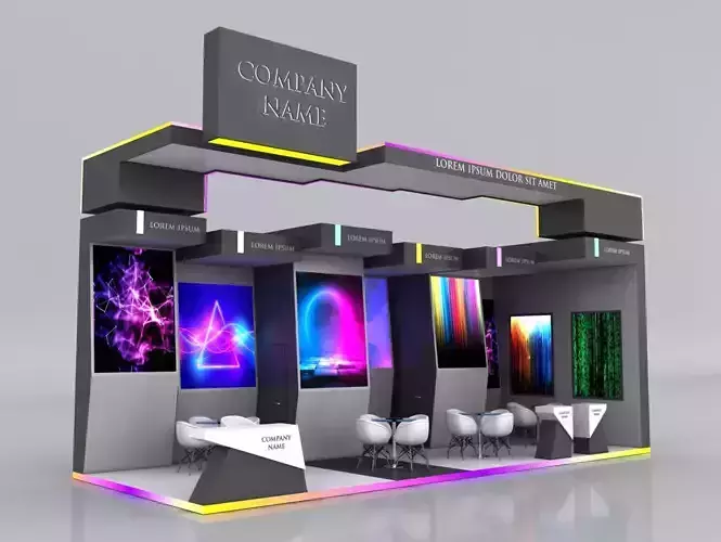 Booth Exhibition Stand Stall 4x10m Height 500 cm 2 Side Open 3D model