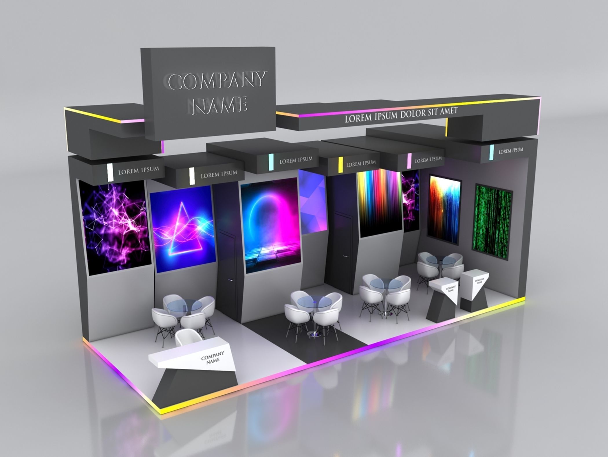 Booth Exhibition Stand Stall 4x10m Height 500 cm 2 Side Open 3D model_2