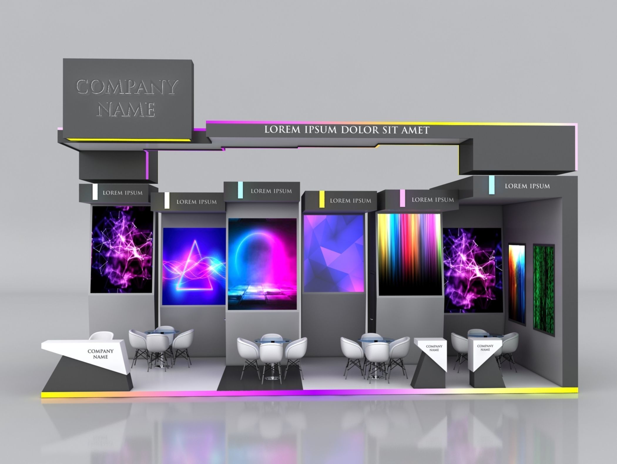 Booth Exhibition Stand Stall 4x10m Height 500 cm 2 Side Open 3D model_3