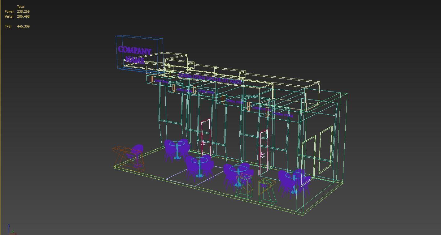 Booth Exhibition Stand Stall 4x10m Height 500 cm 2 Side Open 3D model_5