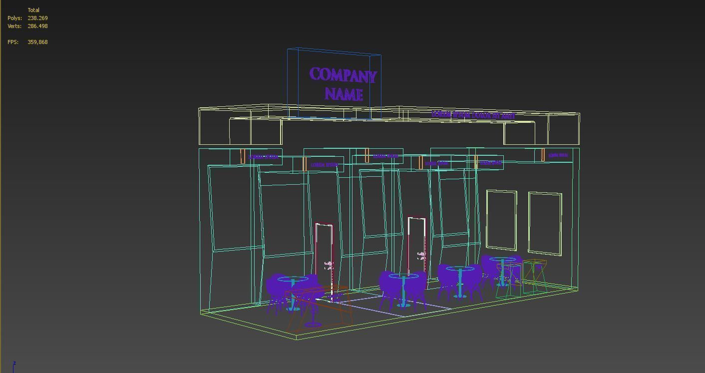 Booth Exhibition Stand Stall 4x10m Height 500 cm 2 Side Open 3D model_4