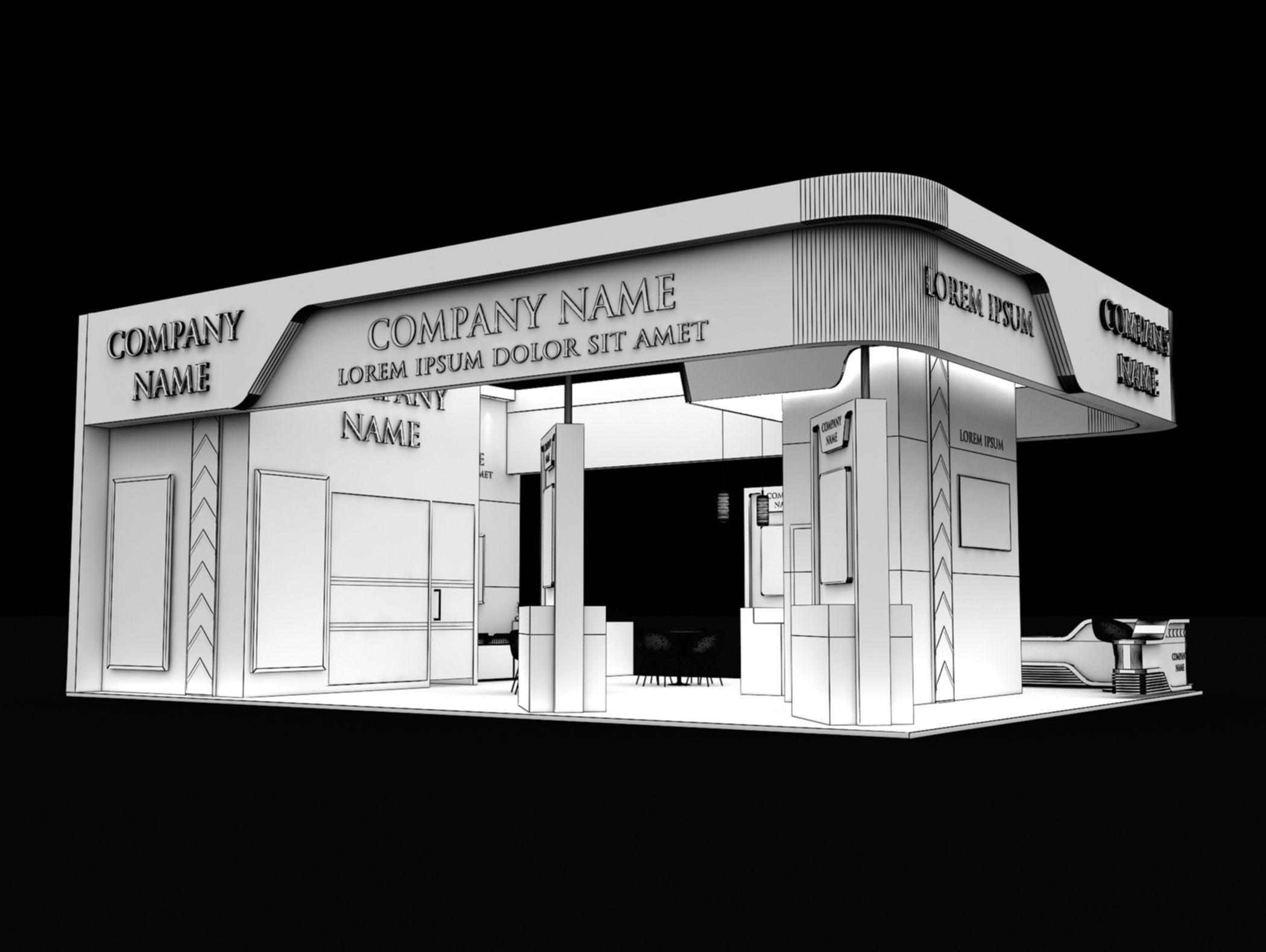 Booth Exhibition Stand Stall 12x9m Height 500 cm 4 Side Open 3D model_8