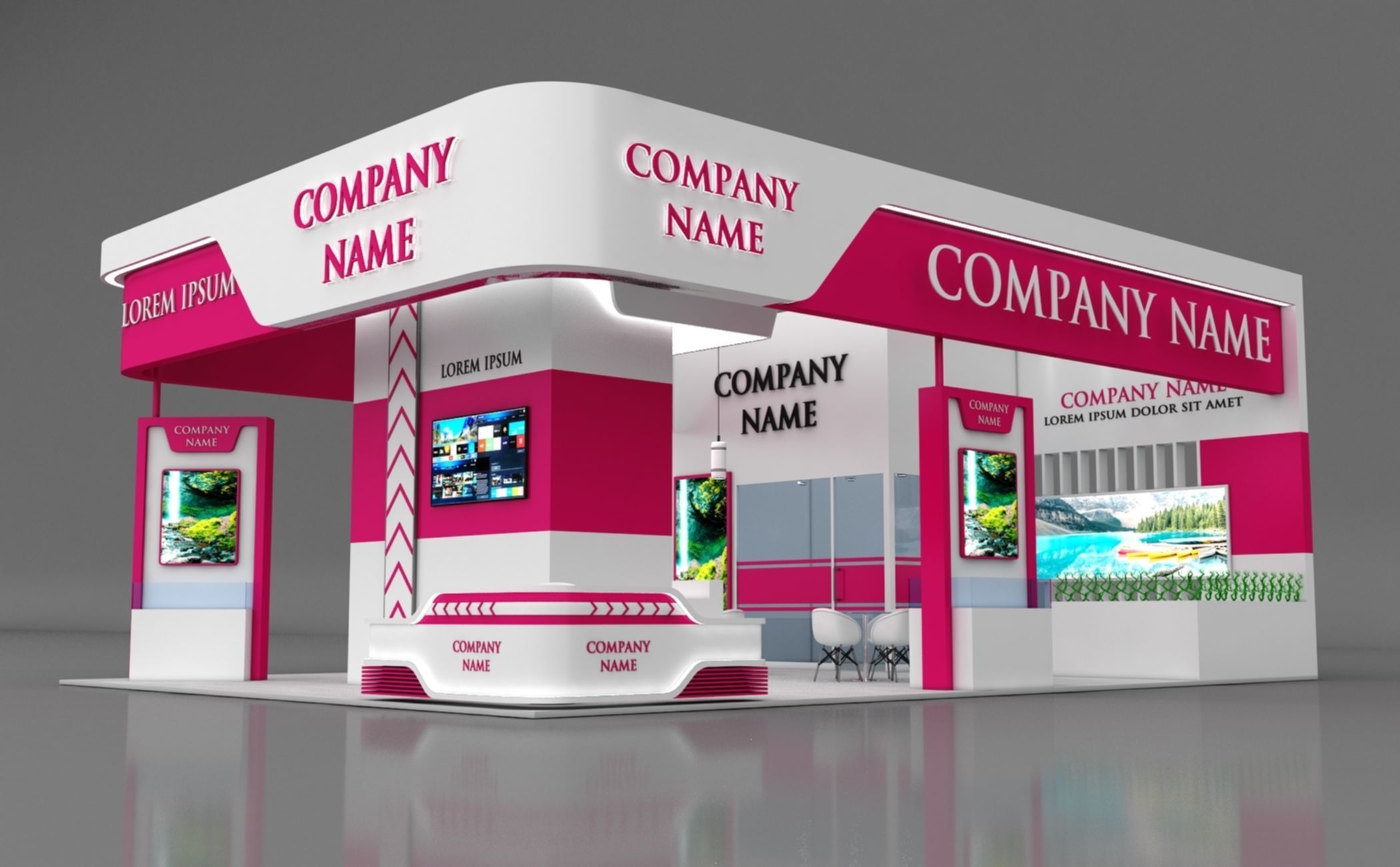 Booth Exhibition Stand Stall 12x9m Height 500 cm 4 Side Open 3D model_1