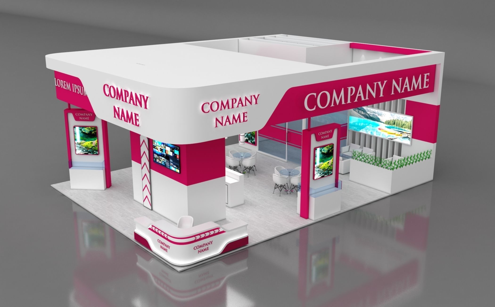 Booth Exhibition Stand Stall 12x9m Height 500 cm 4 Side Open 3D model_2