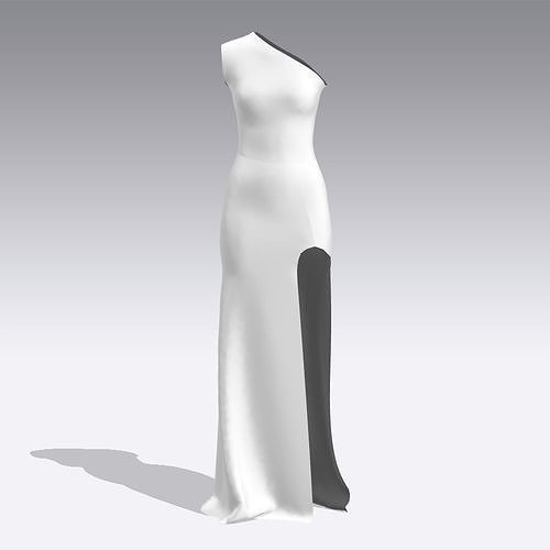 DRESS ONE SHOLDER WHITE SLIT DRESS 3D model