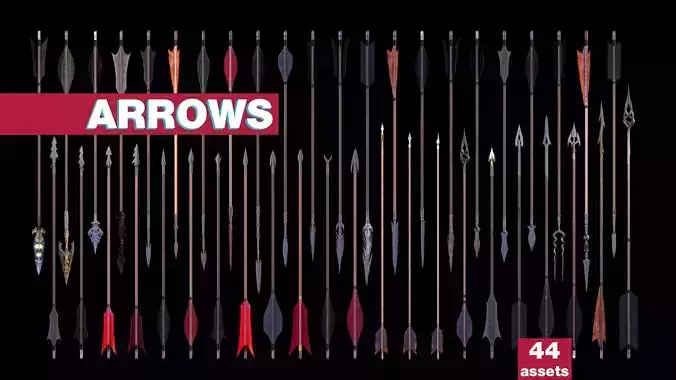 Medieval Arrows Pack - 44 Assets Low-poly 3D model