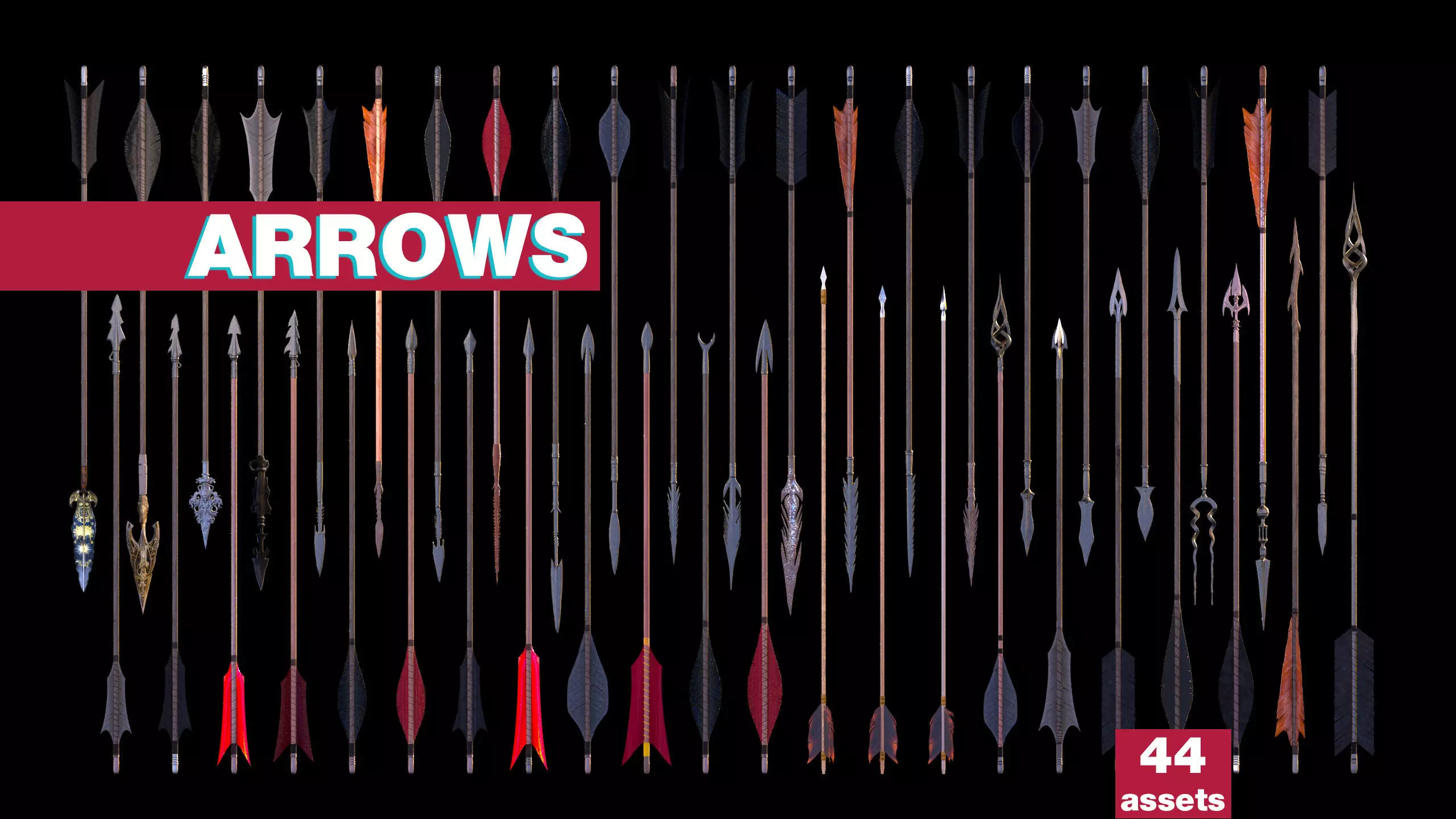 Medieval Arrows Pack - 44 Assets Low-poly 3D model_0