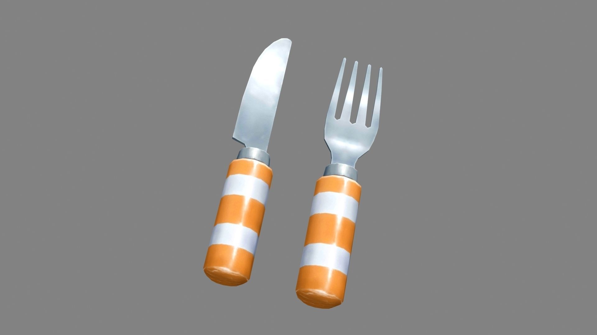 Cartoon tableware - knife and fork Low-poly 3D model_2
