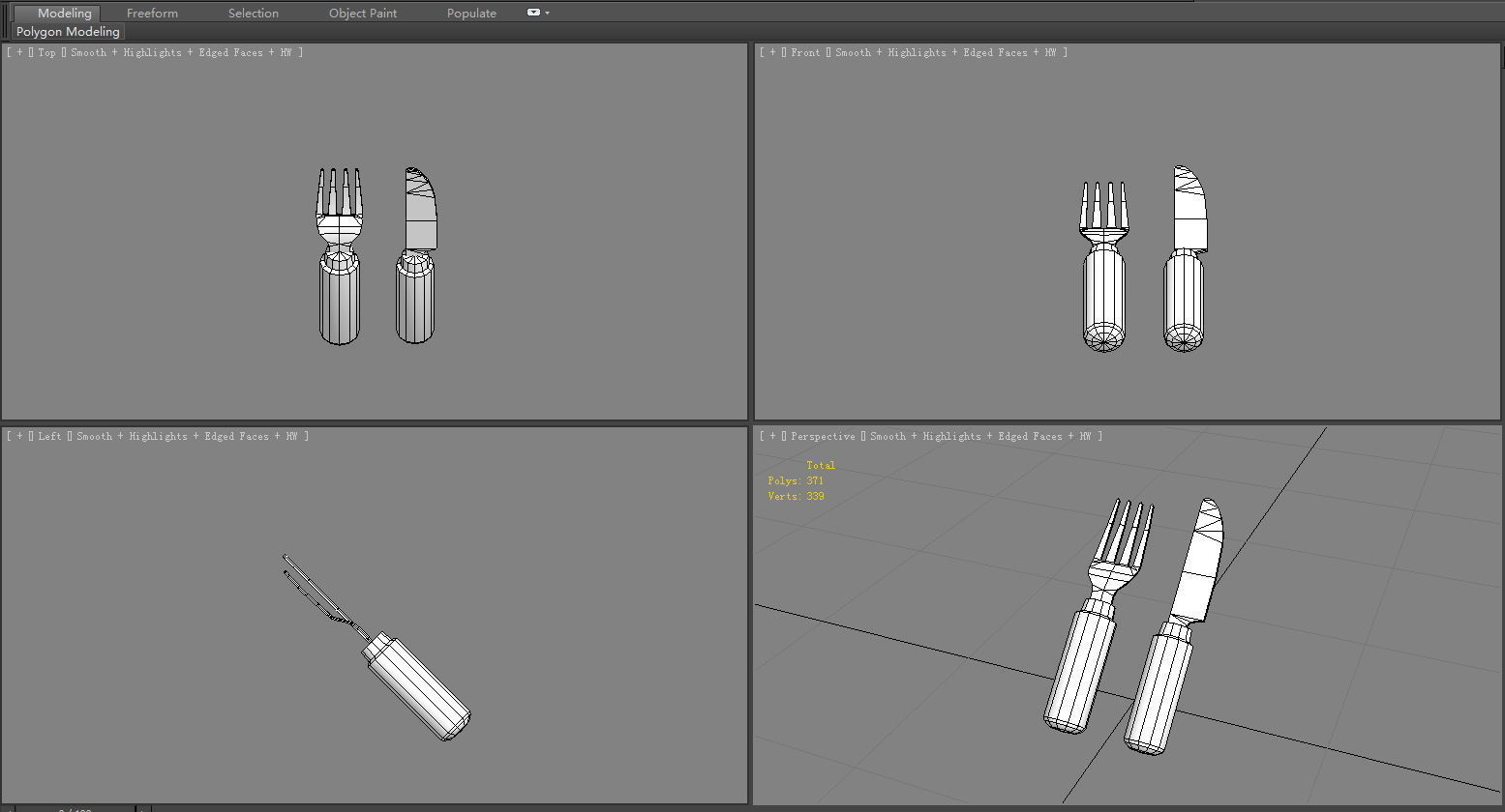 Cartoon tableware - knife and fork Low-poly 3D model_5