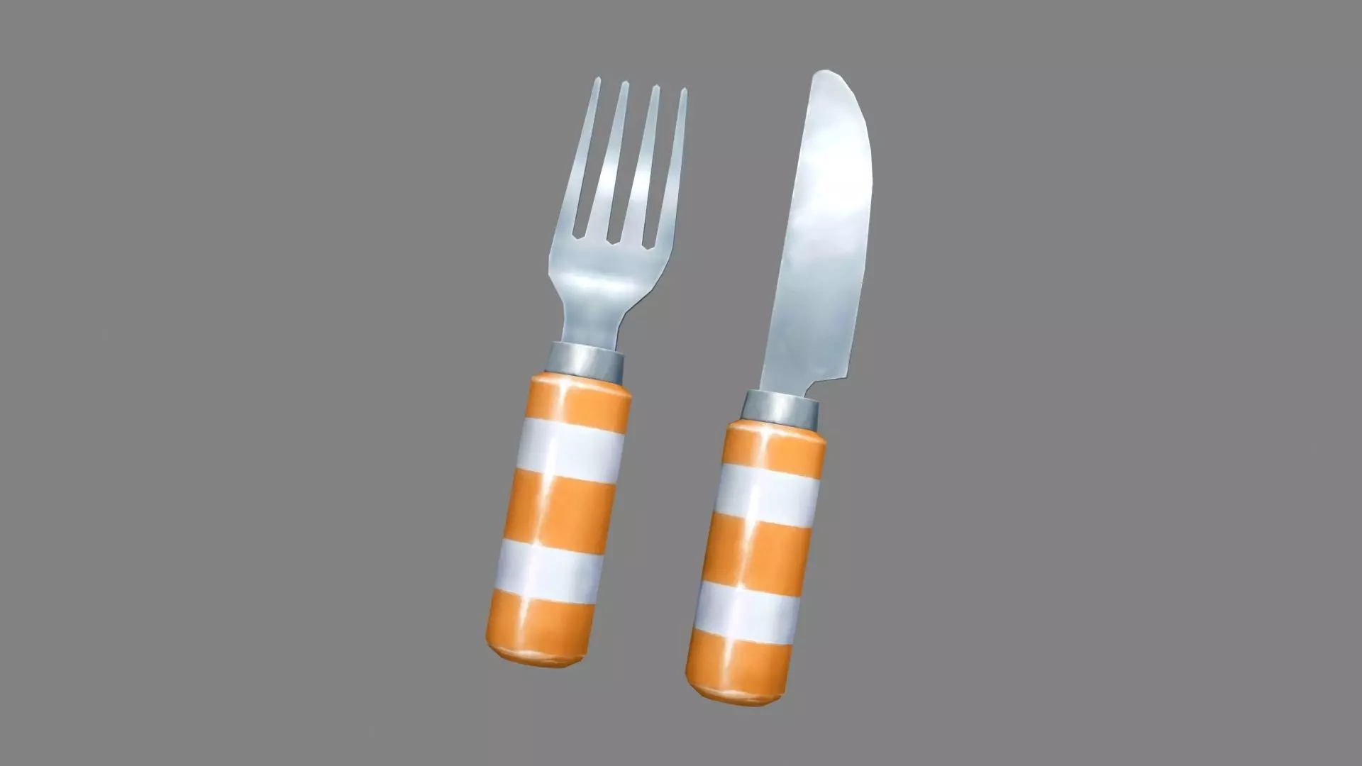 Cartoon tableware - knife and fork Low-poly 3D model_0
