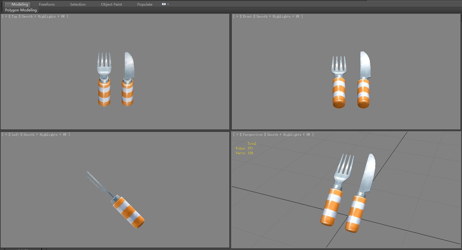 Cartoon tableware - knife and fork Low-poly 3D model_3
