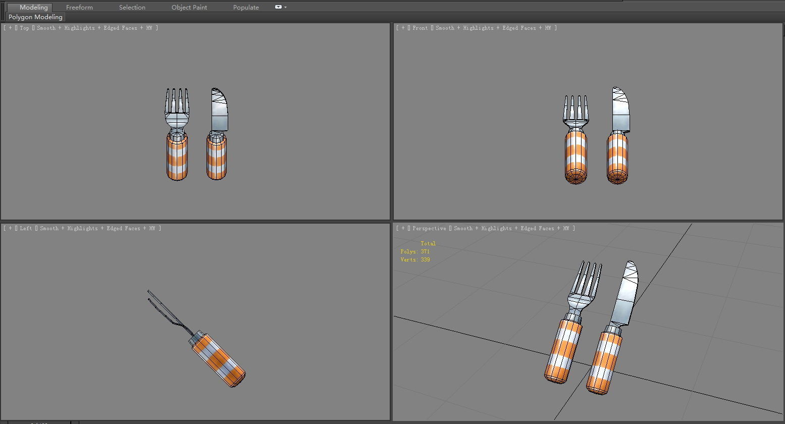 Cartoon tableware - knife and fork Low-poly 3D model_4