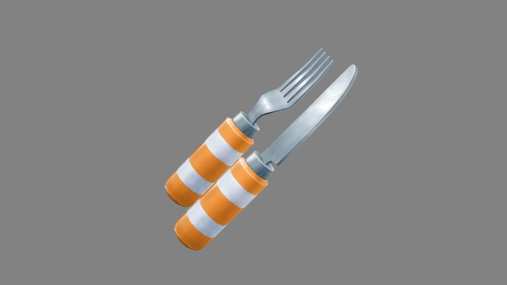 Cartoon tableware - knife and fork Low-poly 3D model_1