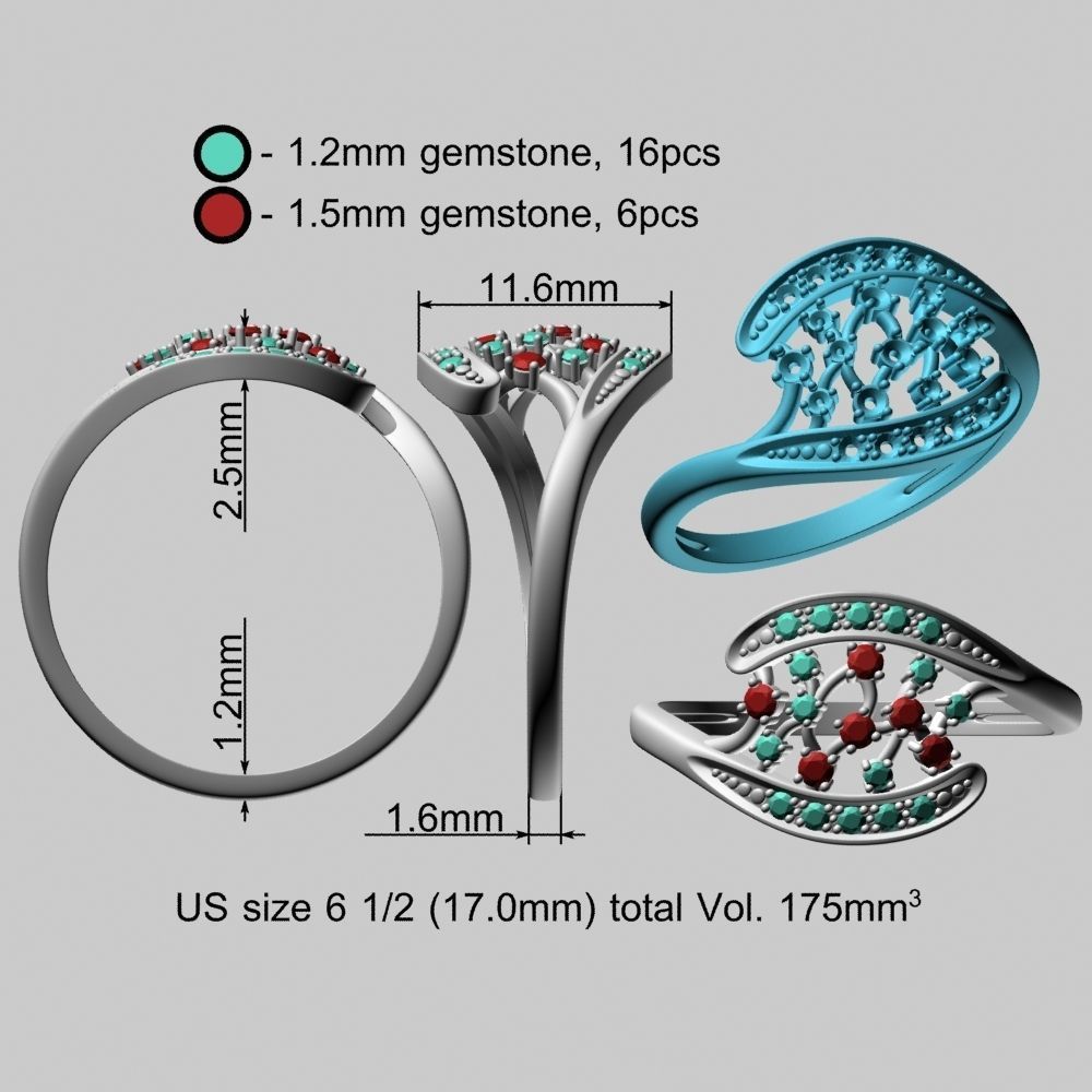 Emerald Gems Gold Ring 3D print model_22