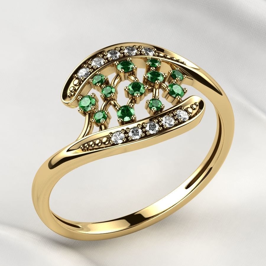 Emerald Gems Gold Ring 3D print model_9
