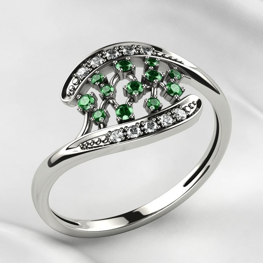 Emerald Gems Gold Ring 3D print model_1