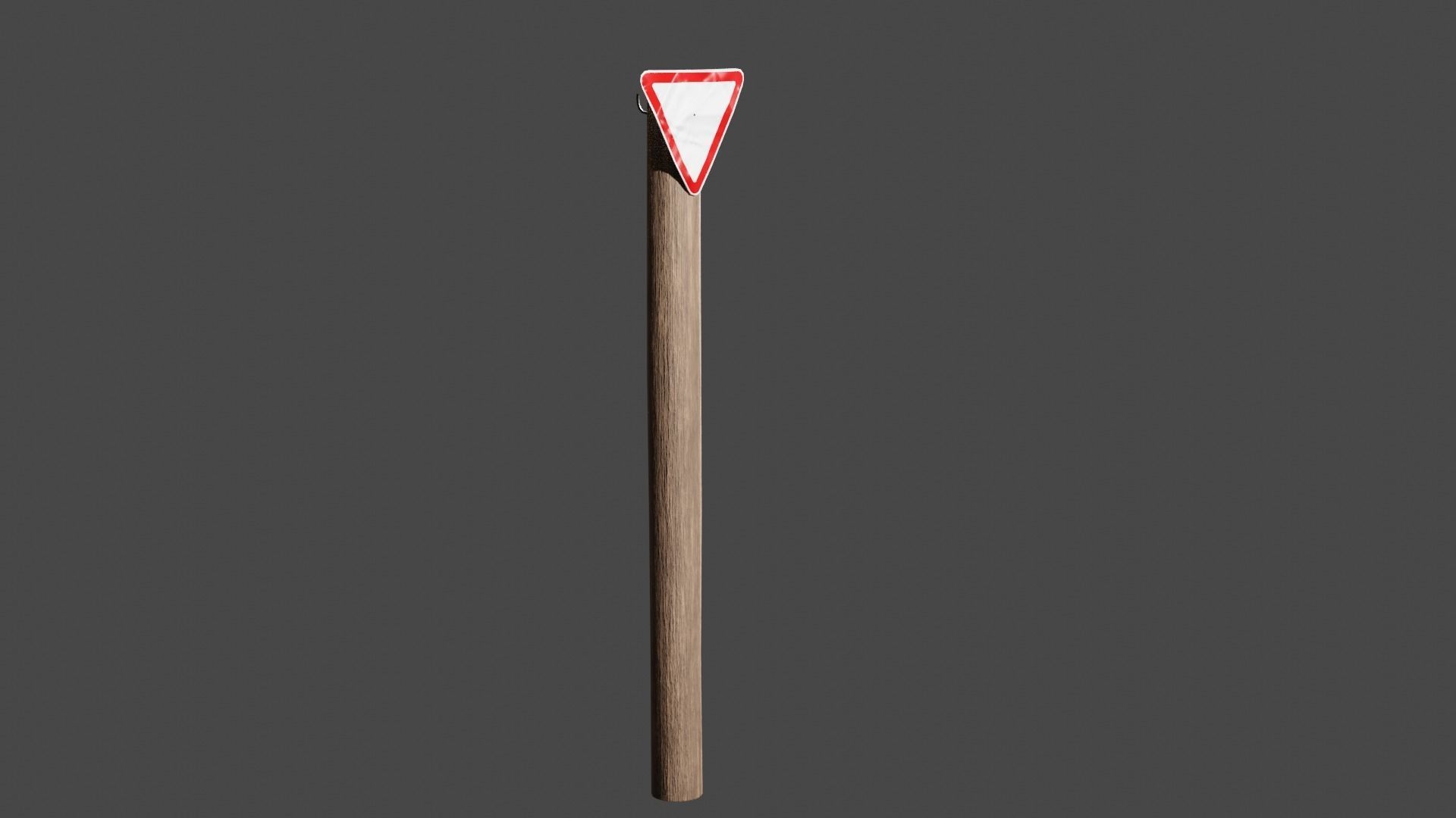 Wooden Pole Sign Yield 3D model_2