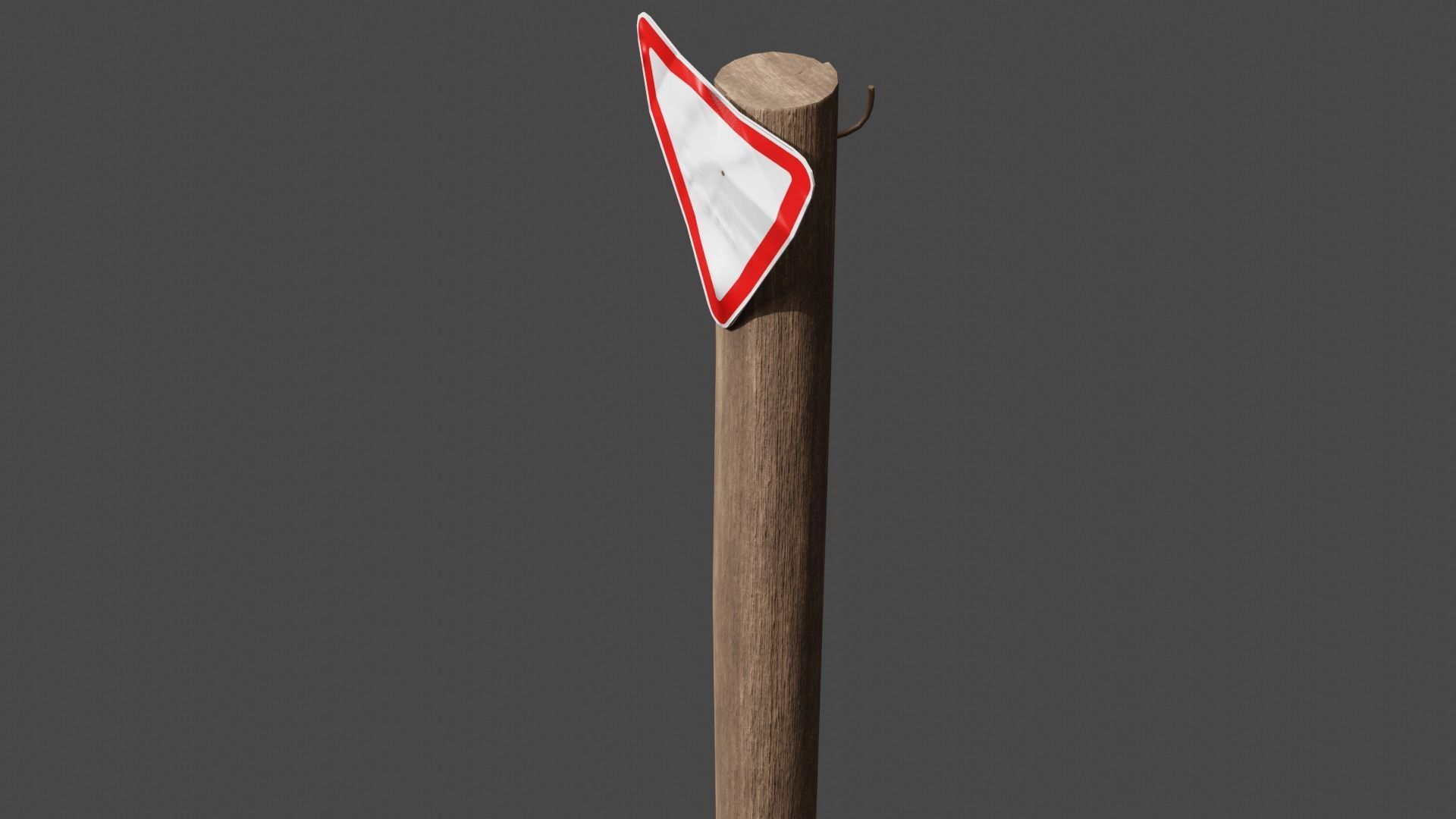 Wooden Pole Sign Yield 3D model_4