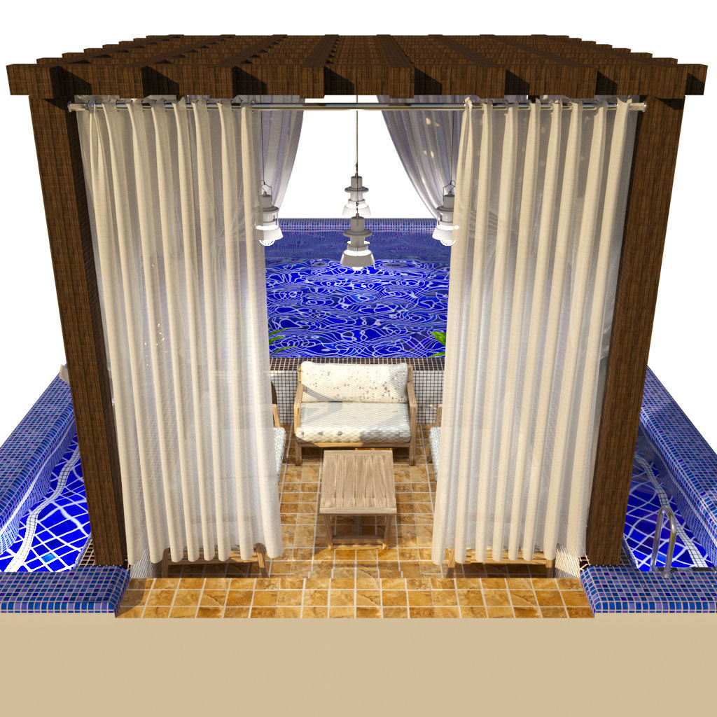 Pool with gazebo Low-poly 3D model_3