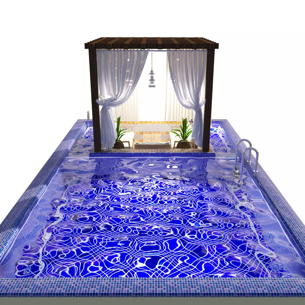 Pool with gazebo Low-poly 3D model_0