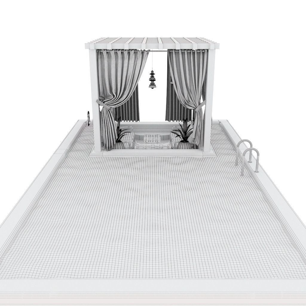 Pool with gazebo Low-poly 3D model_6