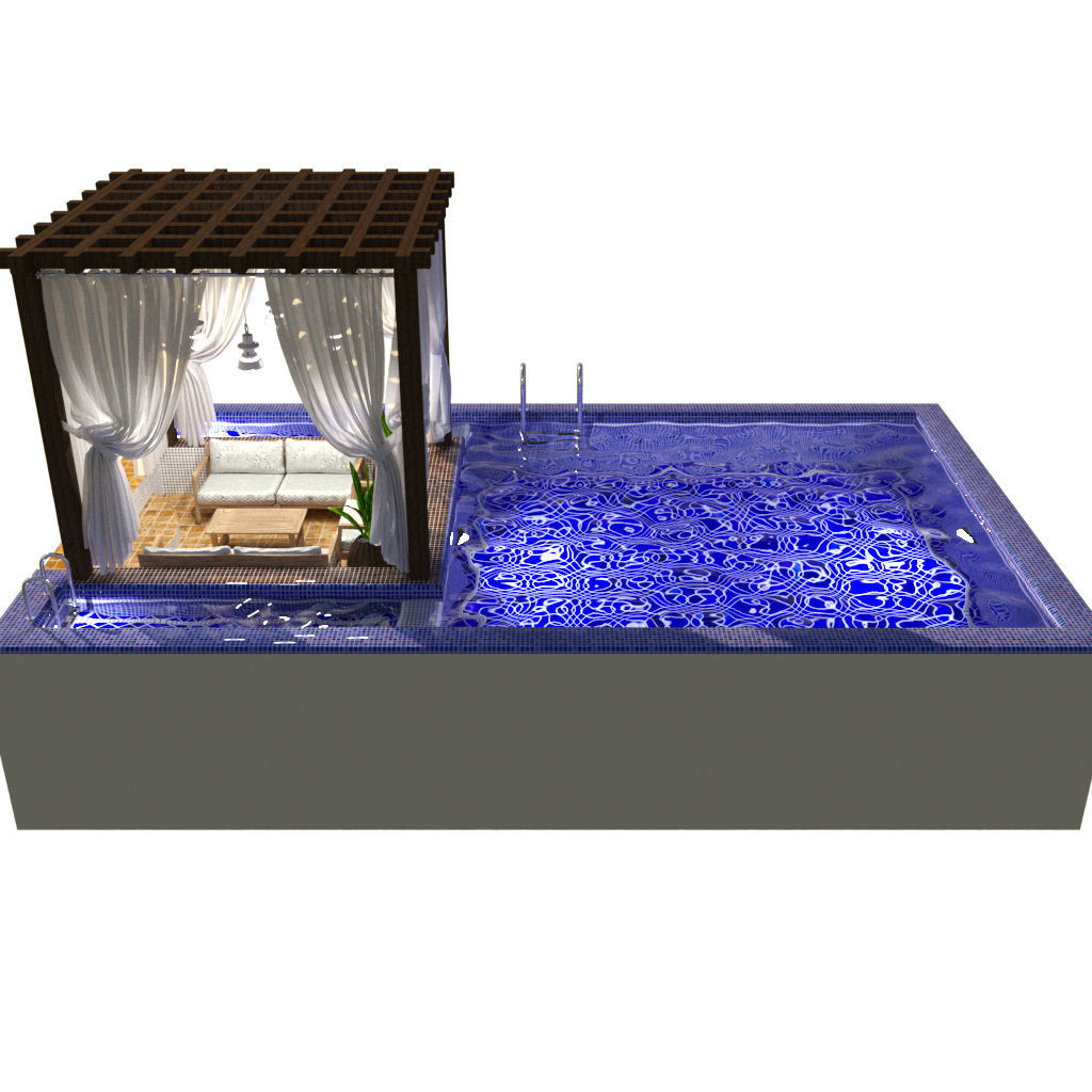 Pool with gazebo Low-poly 3D model_4