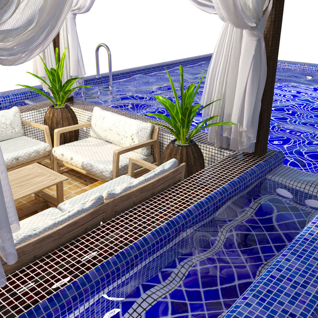 Pool with gazebo Low-poly 3D model_2