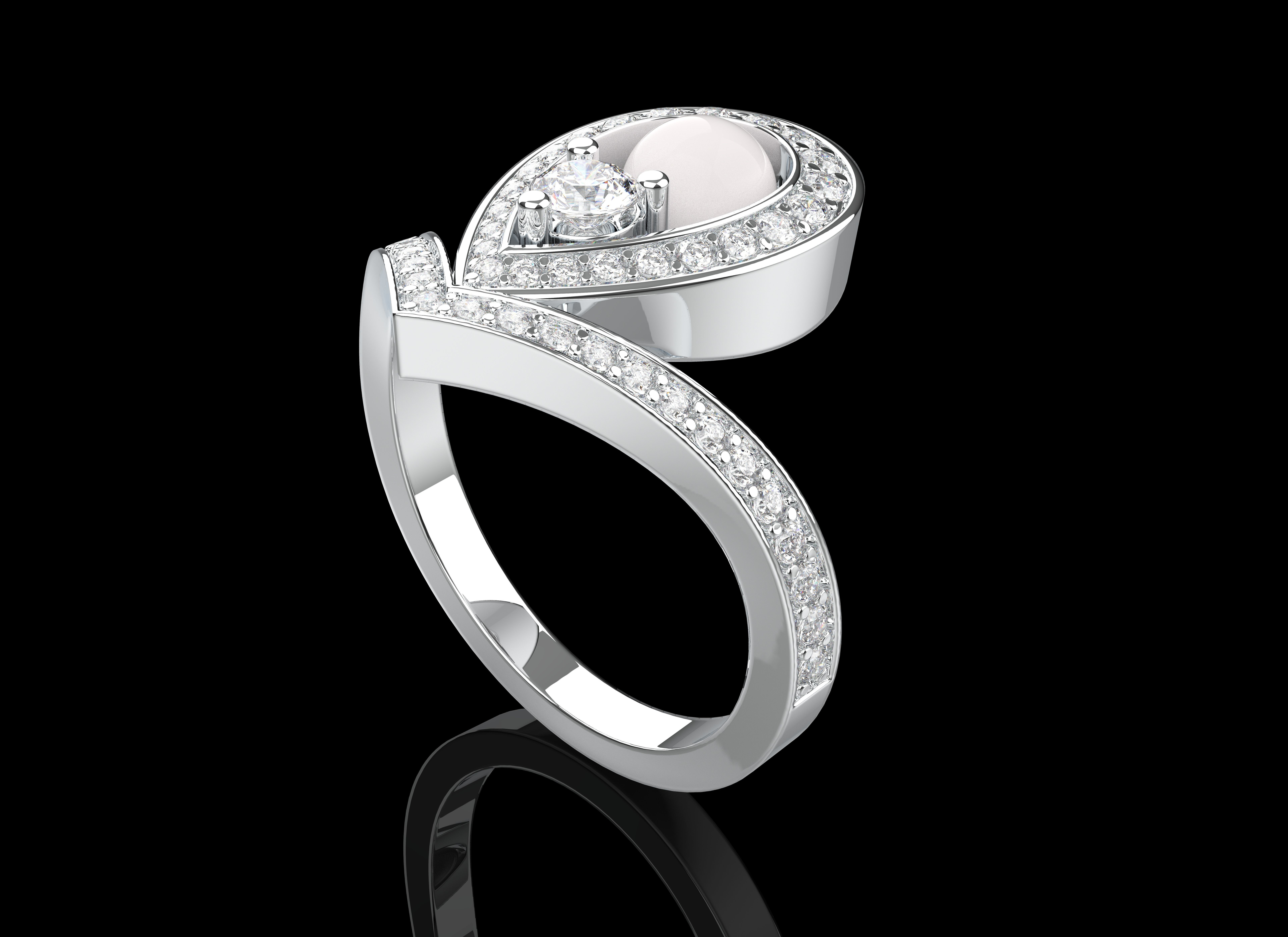 Chaumet ring with pearl 3D print model_3
