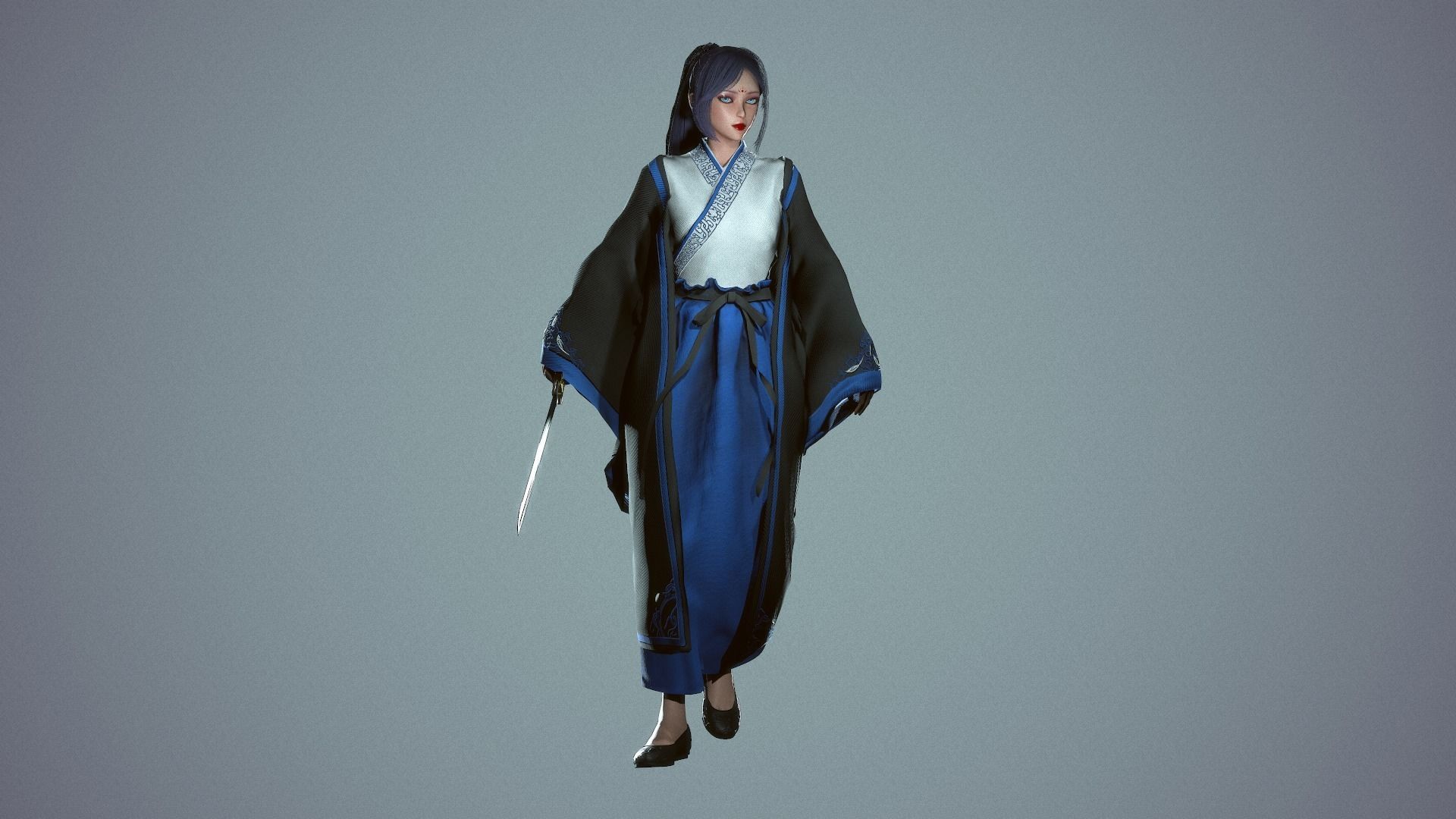 Chinese Adept Warrior - Game Ready Low-poly 3D model_10