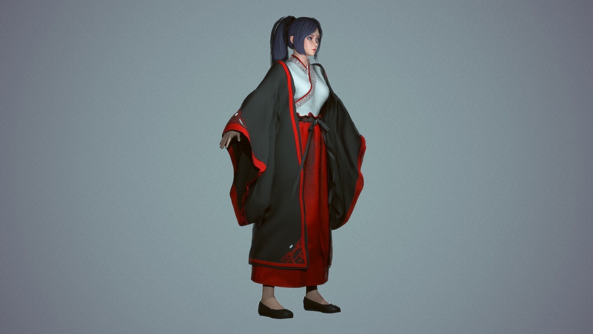 Chinese Adept Warrior - Game Ready Low-poly 3D model_3