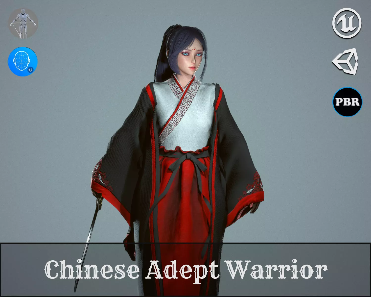 Chinese Adept Warrior - Game Ready Low-poly 3D model_0