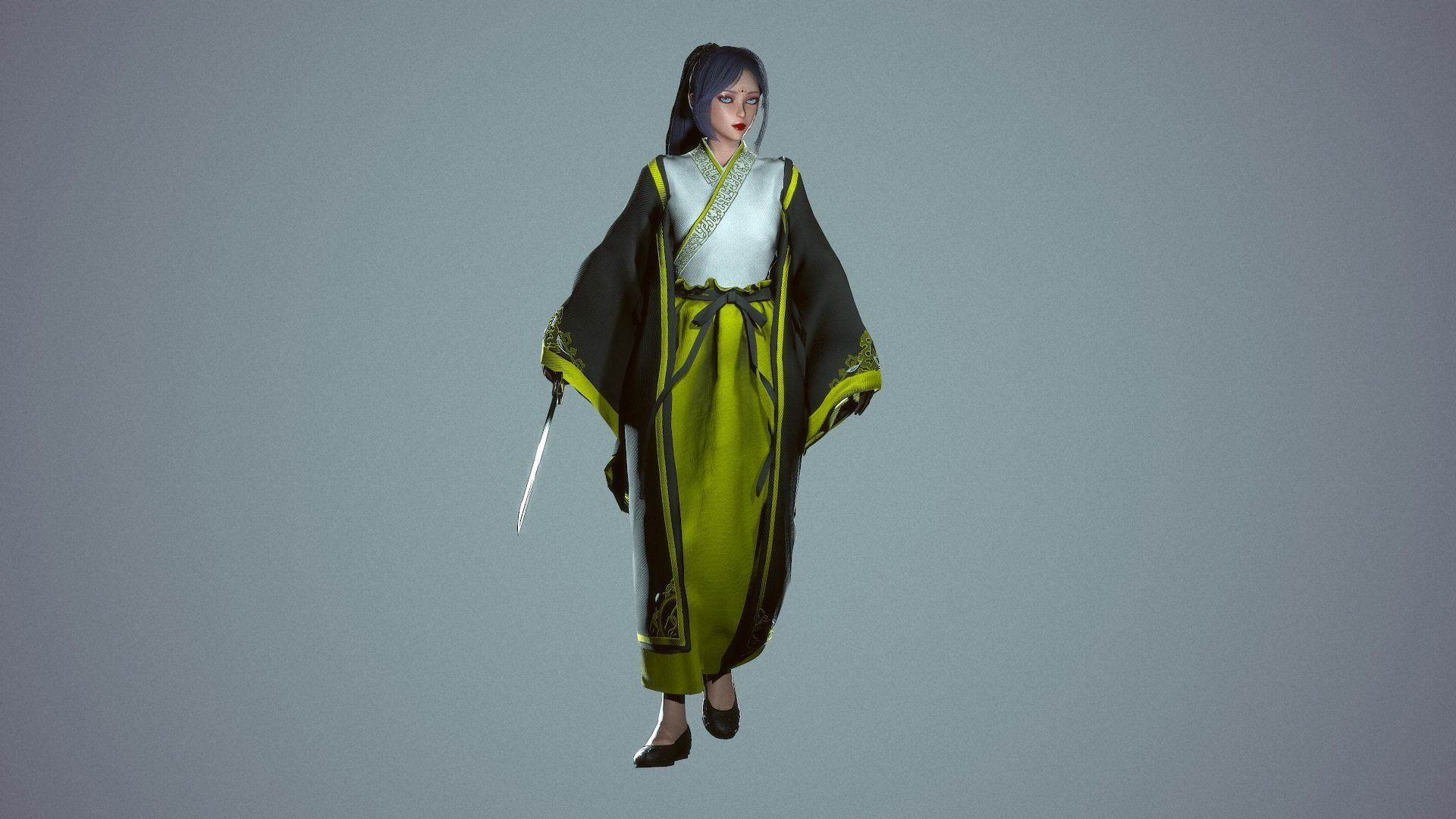 Chinese Adept Warrior - Game Ready Low-poly 3D model_9
