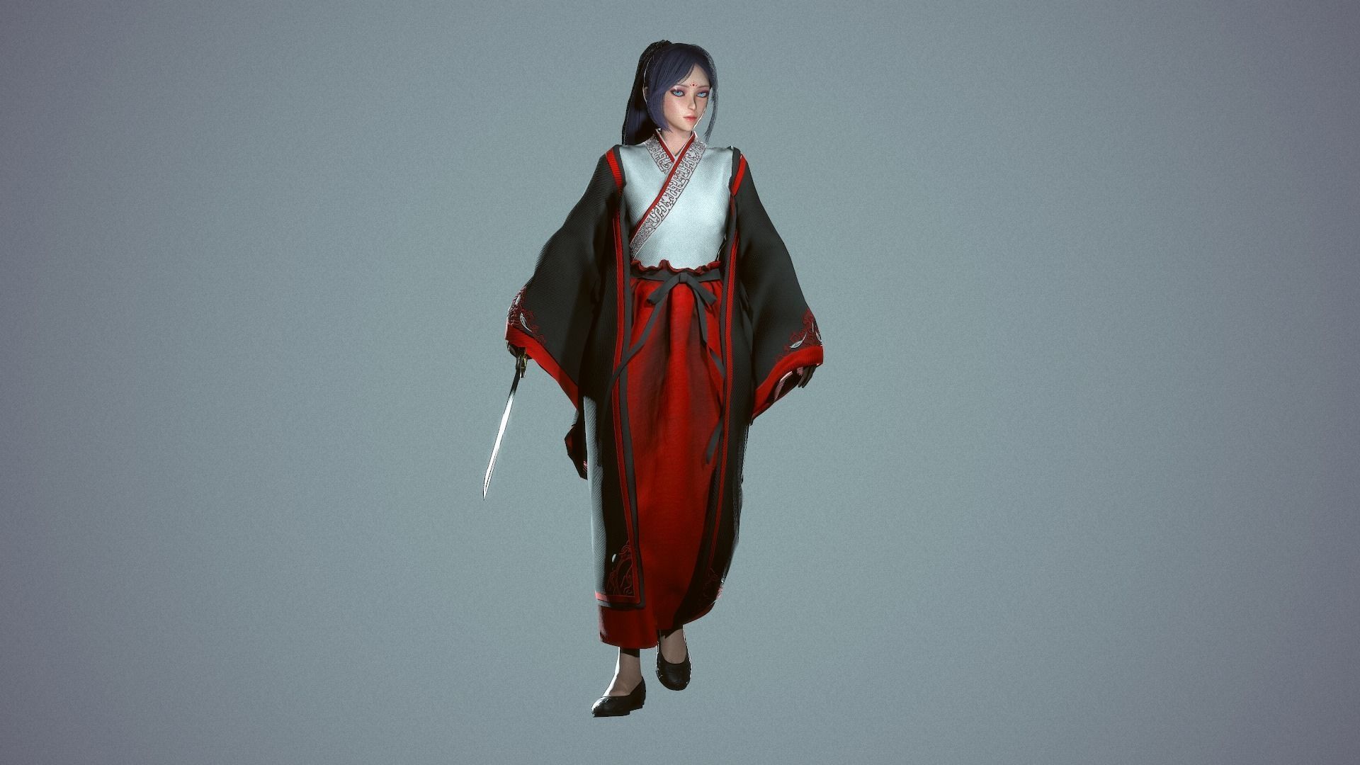 Chinese Adept Warrior - Game Ready Low-poly 3D model_6