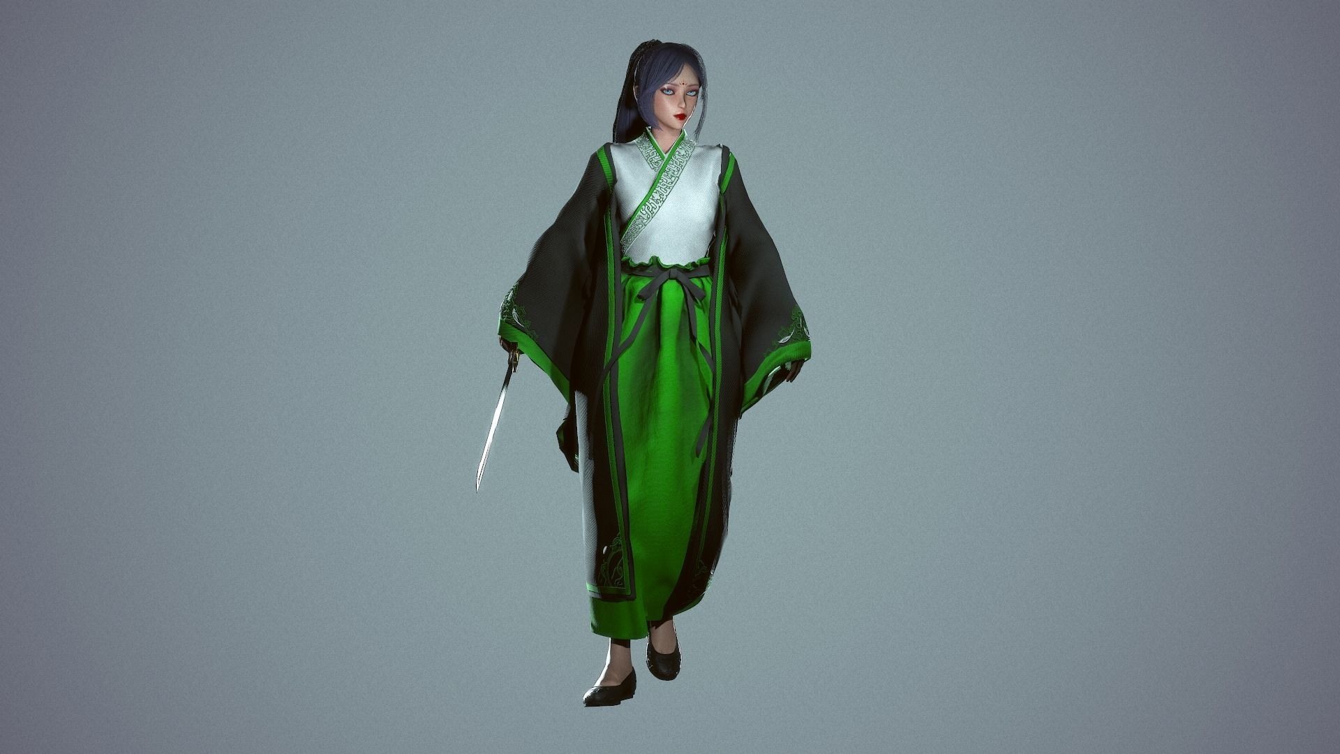 Chinese Adept Warrior - Game Ready Low-poly 3D model_7