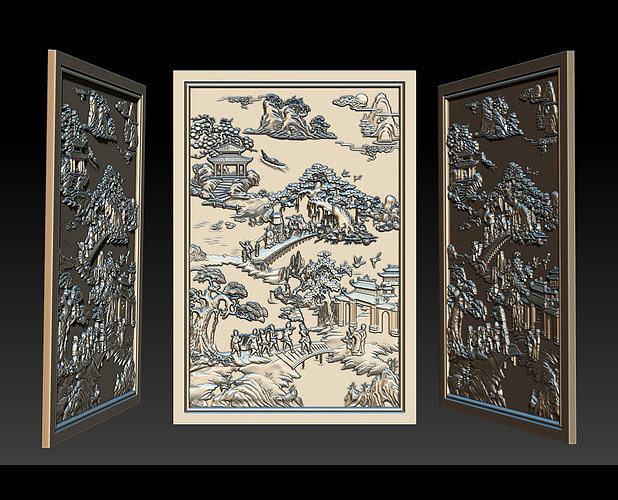 Mural landscape wood carving file stl OBJ and ZTL for CNC 3D print model