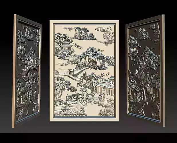 Mural landscape wood carving file stl OBJ and ZTL for CNC 3D print model