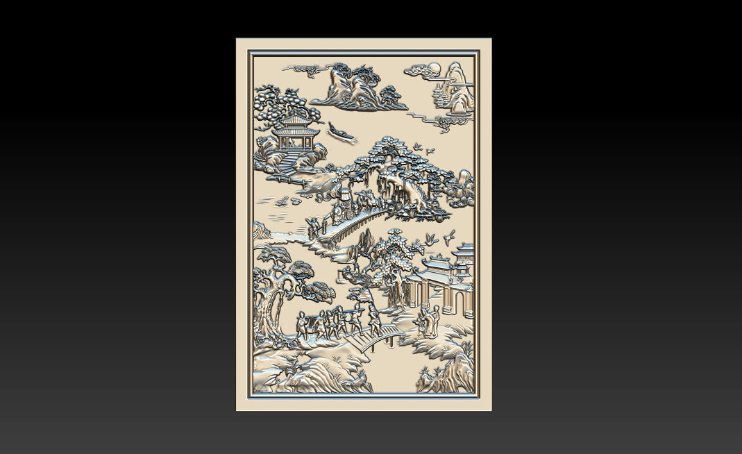 Mural landscape wood carving file stl OBJ and ZTL for CNC 3D print model_12