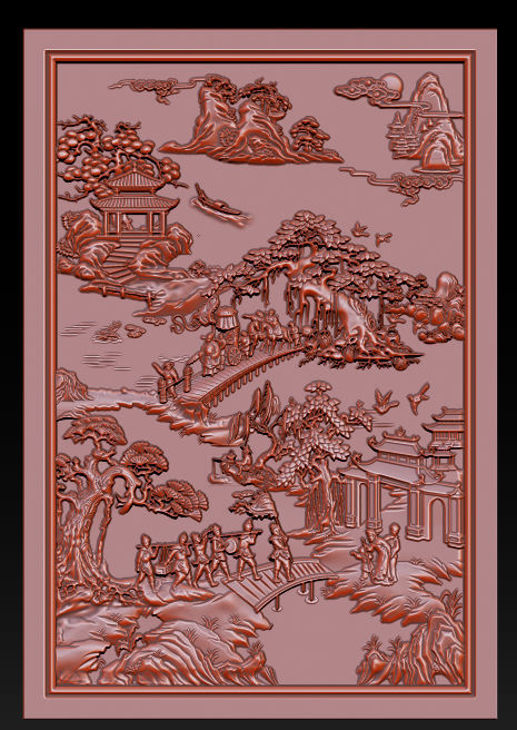 Mural landscape wood carving file stl OBJ and ZTL for CNC 3D print model_2