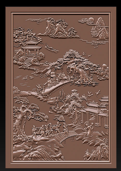 Mural landscape wood carving file stl OBJ and ZTL for CNC 3D print model_5