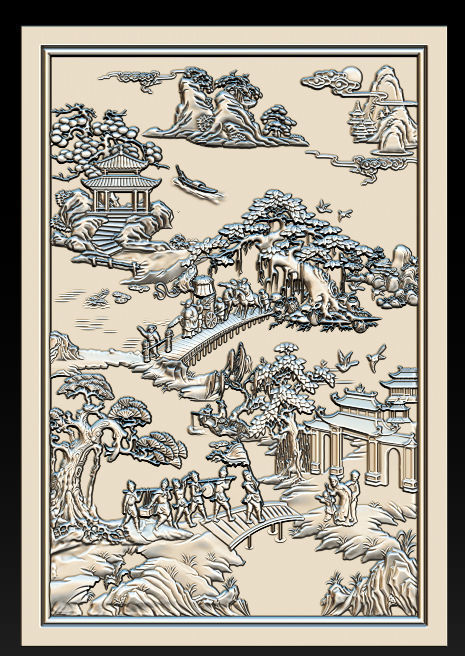 Mural landscape wood carving file stl OBJ and ZTL for CNC 3D print model_6