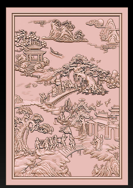 Mural landscape wood carving file stl OBJ and ZTL for CNC 3D print model_4