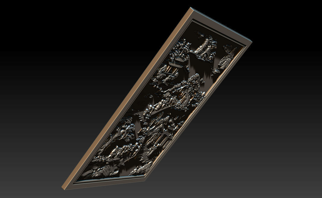 Mural landscape wood carving file stl OBJ and ZTL for CNC 3D print model_8
