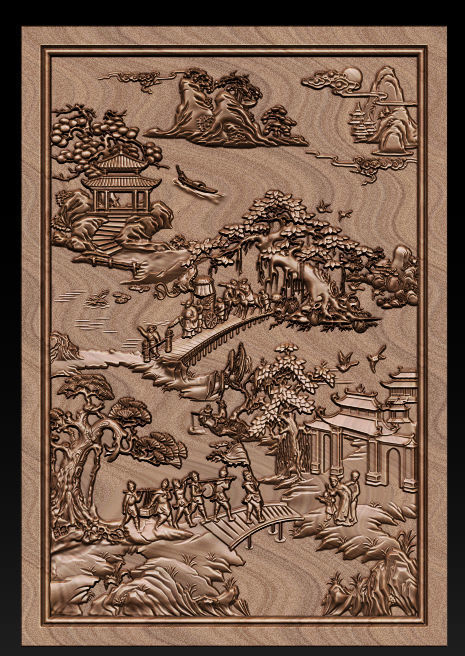 Mural landscape wood carving file stl OBJ and ZTL for CNC 3D print model_3