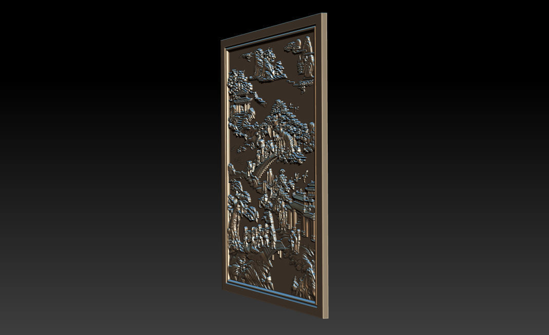 Mural landscape wood carving file stl OBJ and ZTL for CNC 3D print model_11