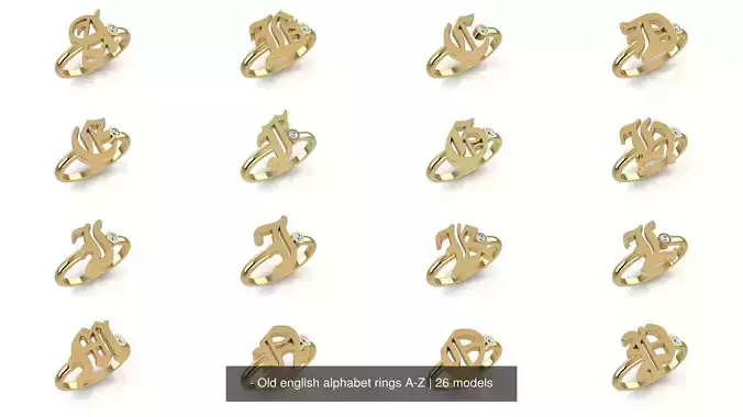 - Old english alphabet rings A-Z 3D Model Collection