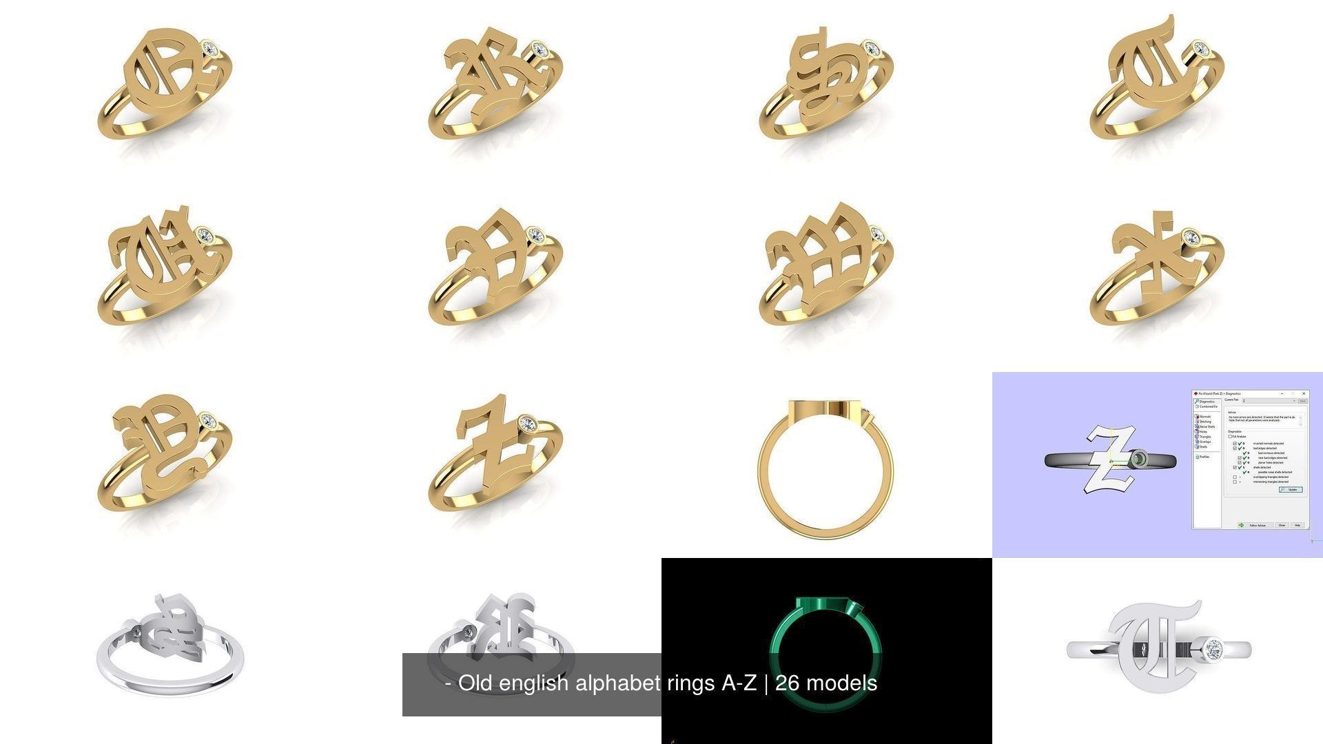 - Old english alphabet rings A-Z 3D Model Collection_3