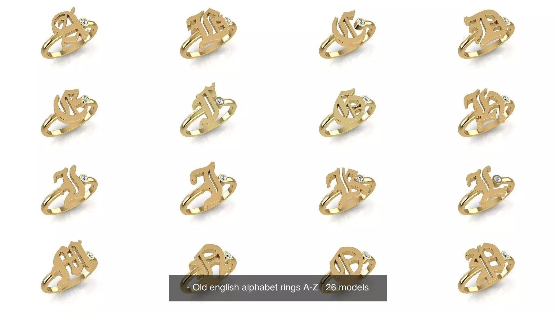 - Old english alphabet rings A-Z 3D Model Collection_1
